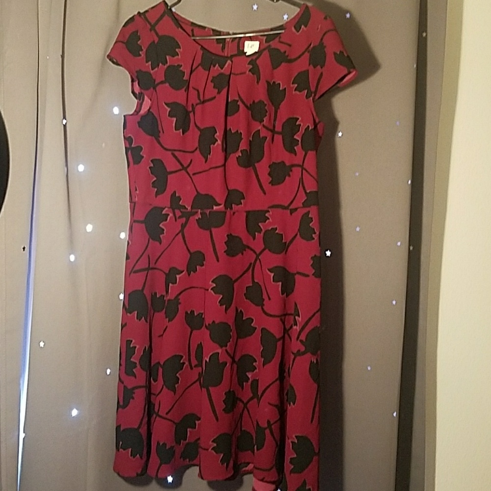 Ann Taylor Loft Red and Black Floral Dress